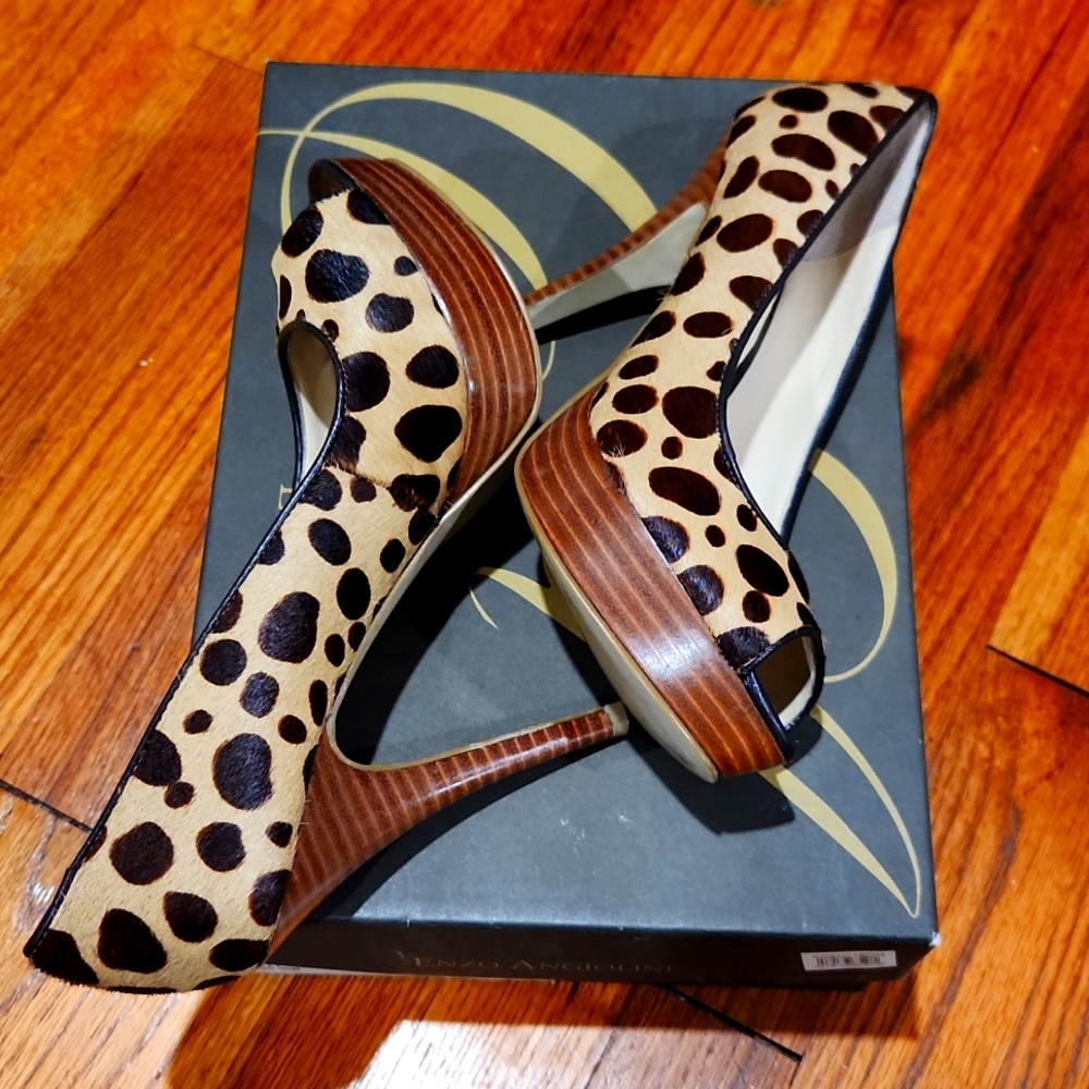 Enzo Angiolini Animal Print Mohair Peeptoe Platform Pump
